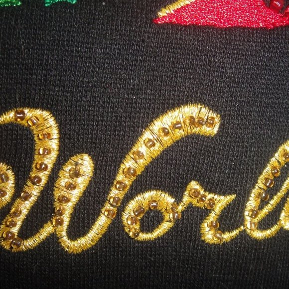 QUACKER FACTORY * Joy to the World embroidered BLACK Tunic Sweatshirt TOP * S M - Picture 5 of 7